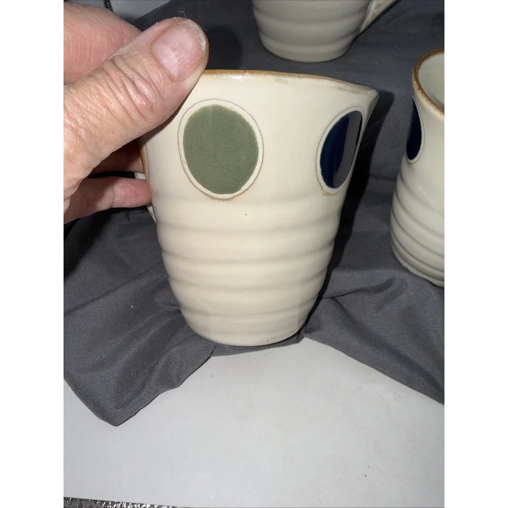 Pier 1 Dots Hand-Painted Stoneware Mugs Set of 3